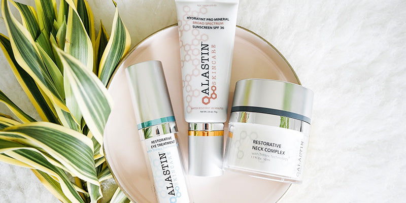 lastin Restorative Eye Treatment, Alastin HydraTint Broad Spectrum Sunscreen SPF 36 and Alastin Restorative Neck Complex