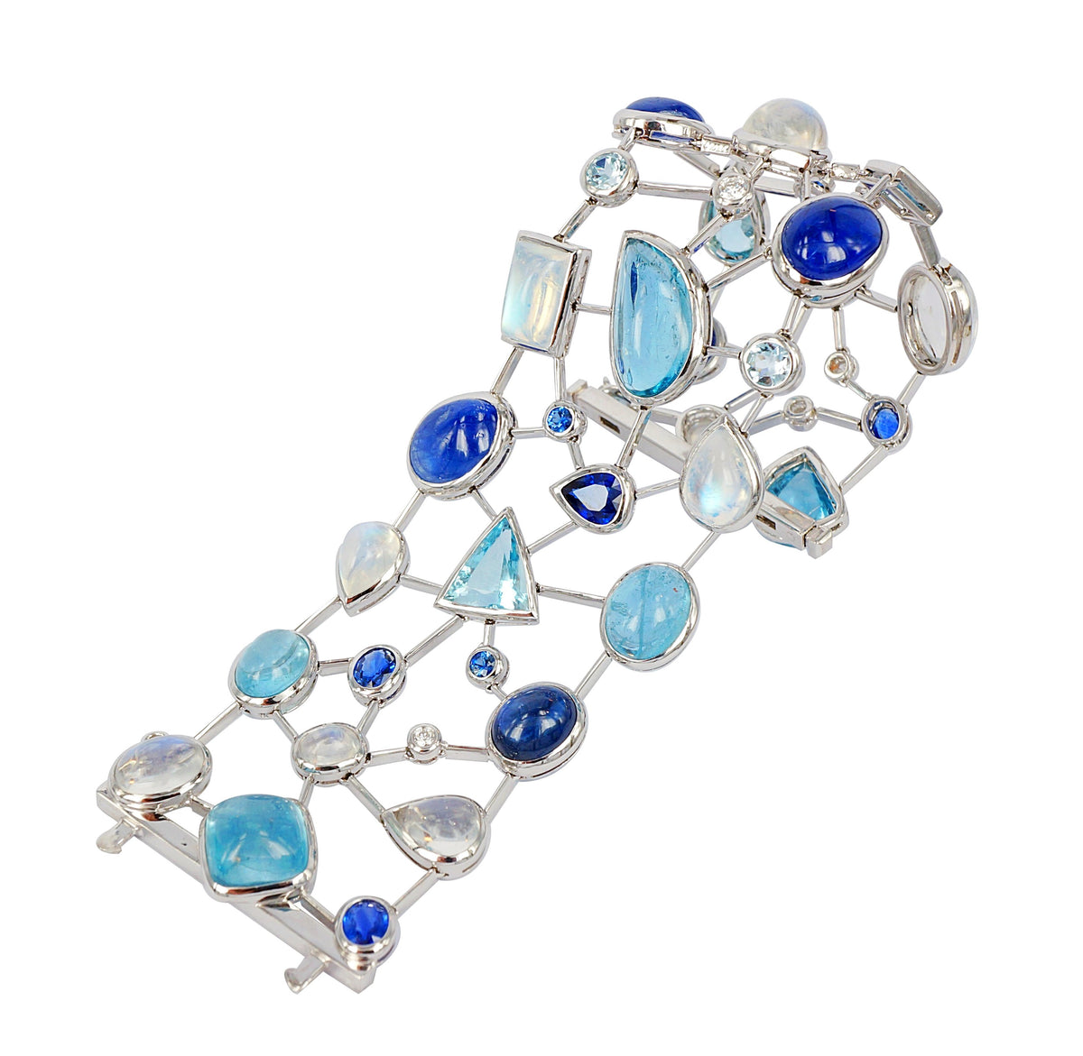 Aquamarine, Moonstone and Sapphire diamond Cobweb Cuff – Tayma Fine ...