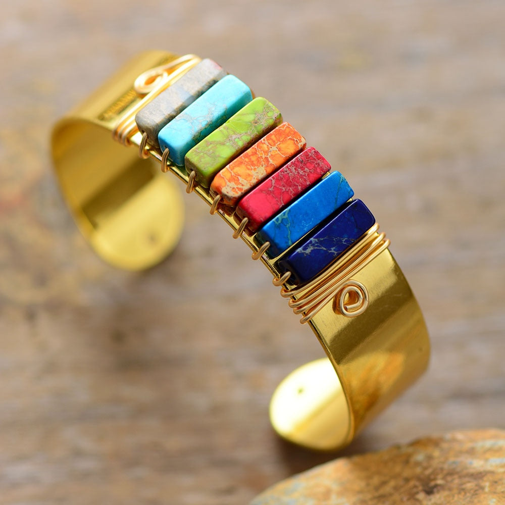 7 Chakra 18k Gold Cuff - Boho Peak product image