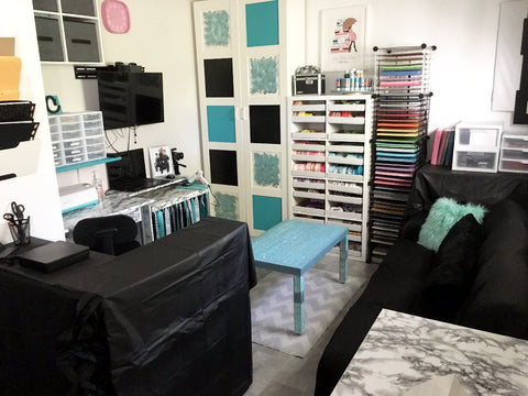 Aqua and teal craft room makeover