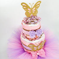 Pink, Purple, Gold Butterfly Tutu Diaper Cake
