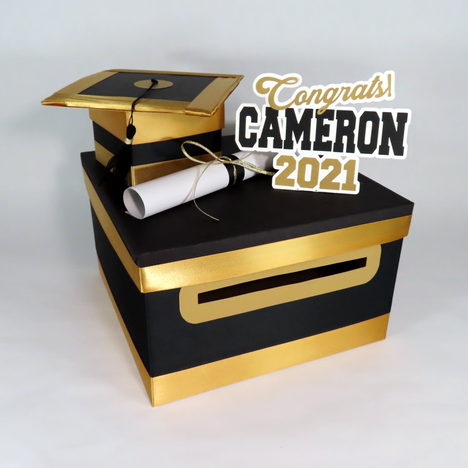 Graduation Card Box Black Gold 10x10 Nepheryn Party