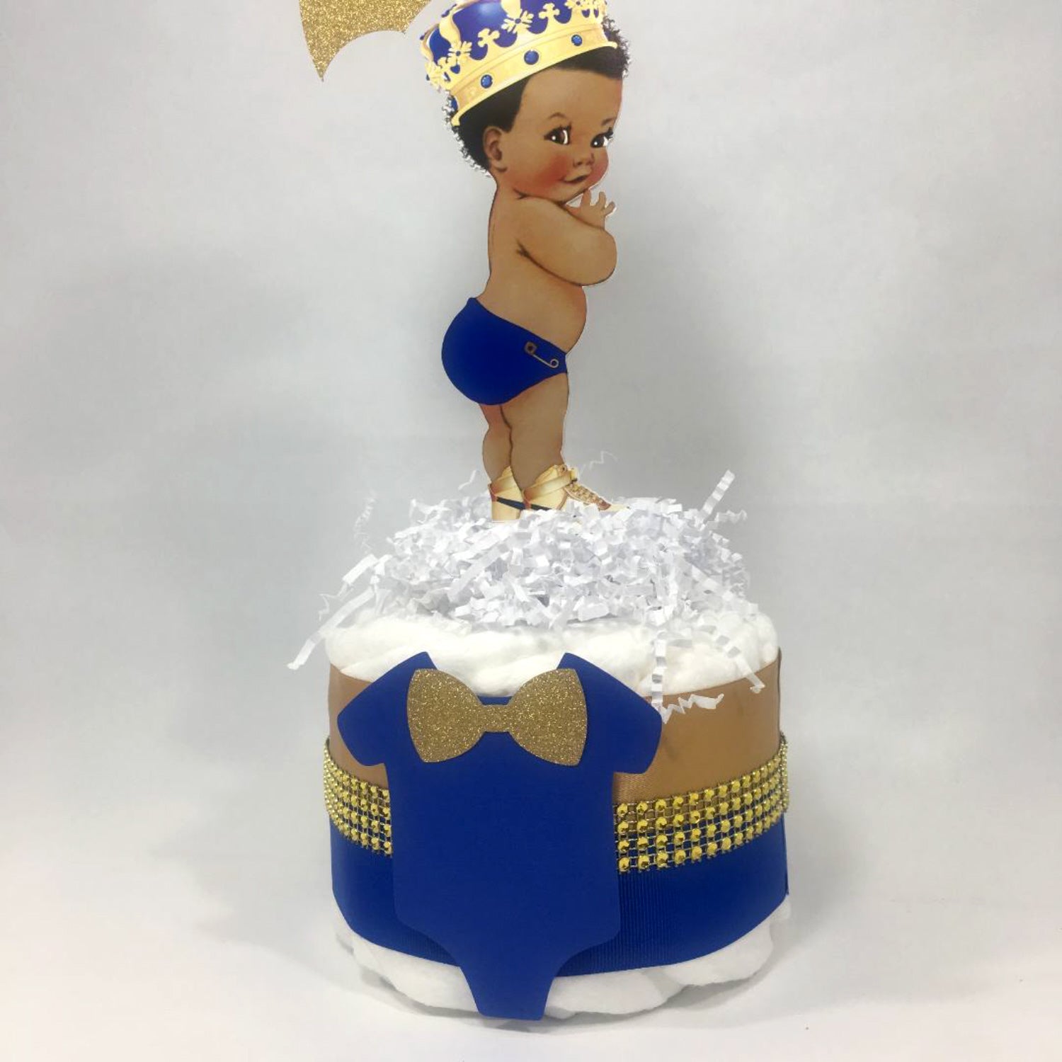 4 Baby Boy Diaper Cake Centerpieces - Blue, Gold Prince | Nepheryn Party