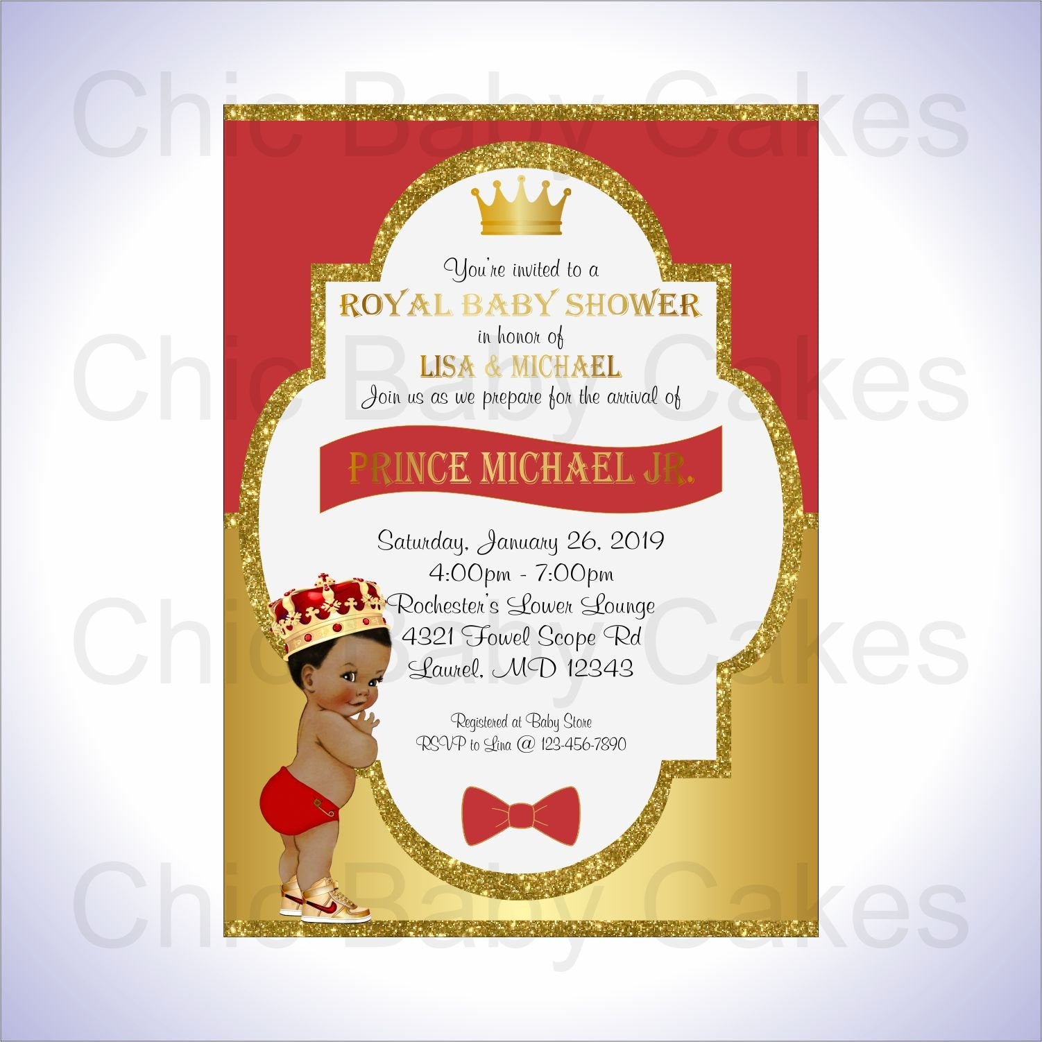 red and gold prince baby shower