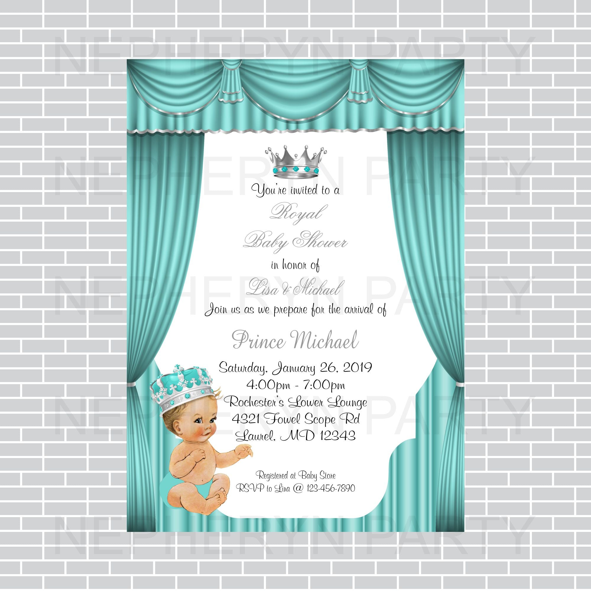 Little Prince Invitation Teal Silver Nepheryn Party