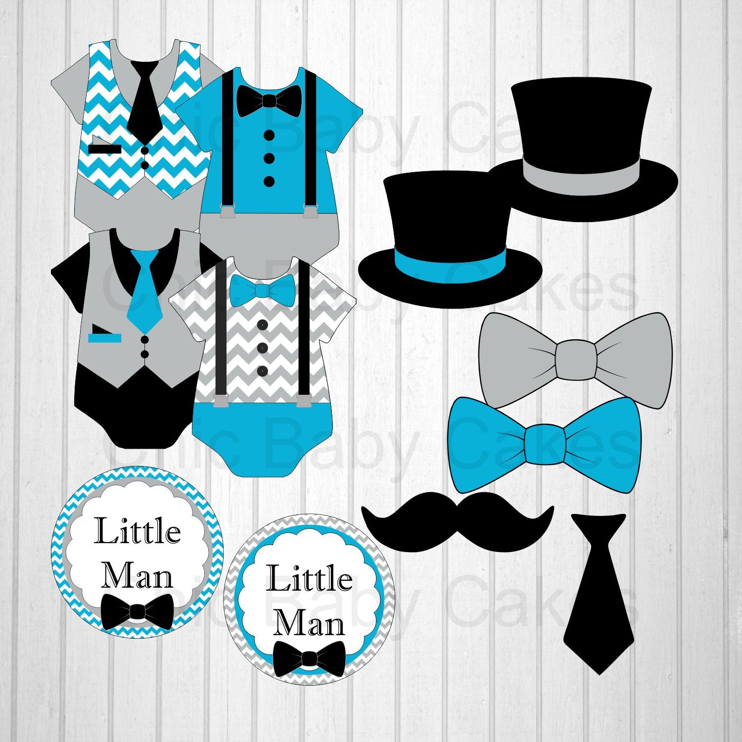 Little Man Baby Shower Decorations Turquoise Black Chic Baby