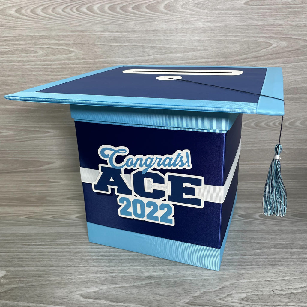 Graduation Cap Card Box - Navy, Light Blue 8x8 | Nepheryn Party