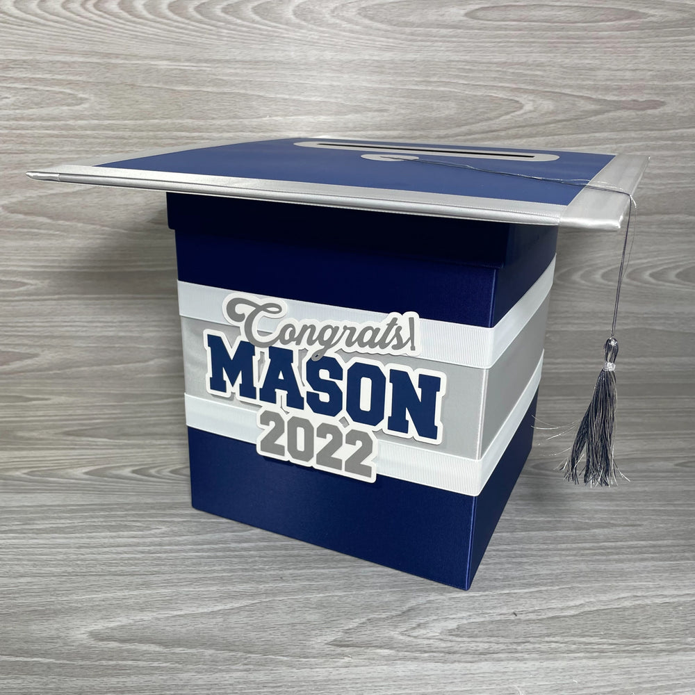 Graduation Cap Card Box - Navy, Silver | Nepheryn Party