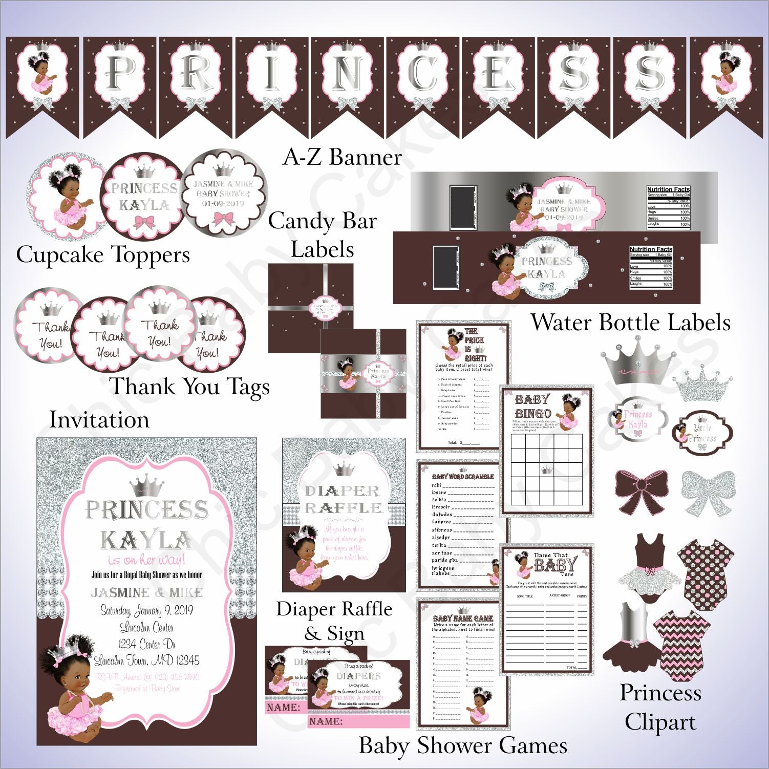 pink brown baby shower tableware