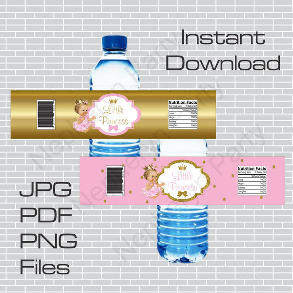 Printable Princess Water Bottle Labels - Pink, Gold