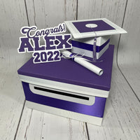 Royal Purple & White Graduation Card Box