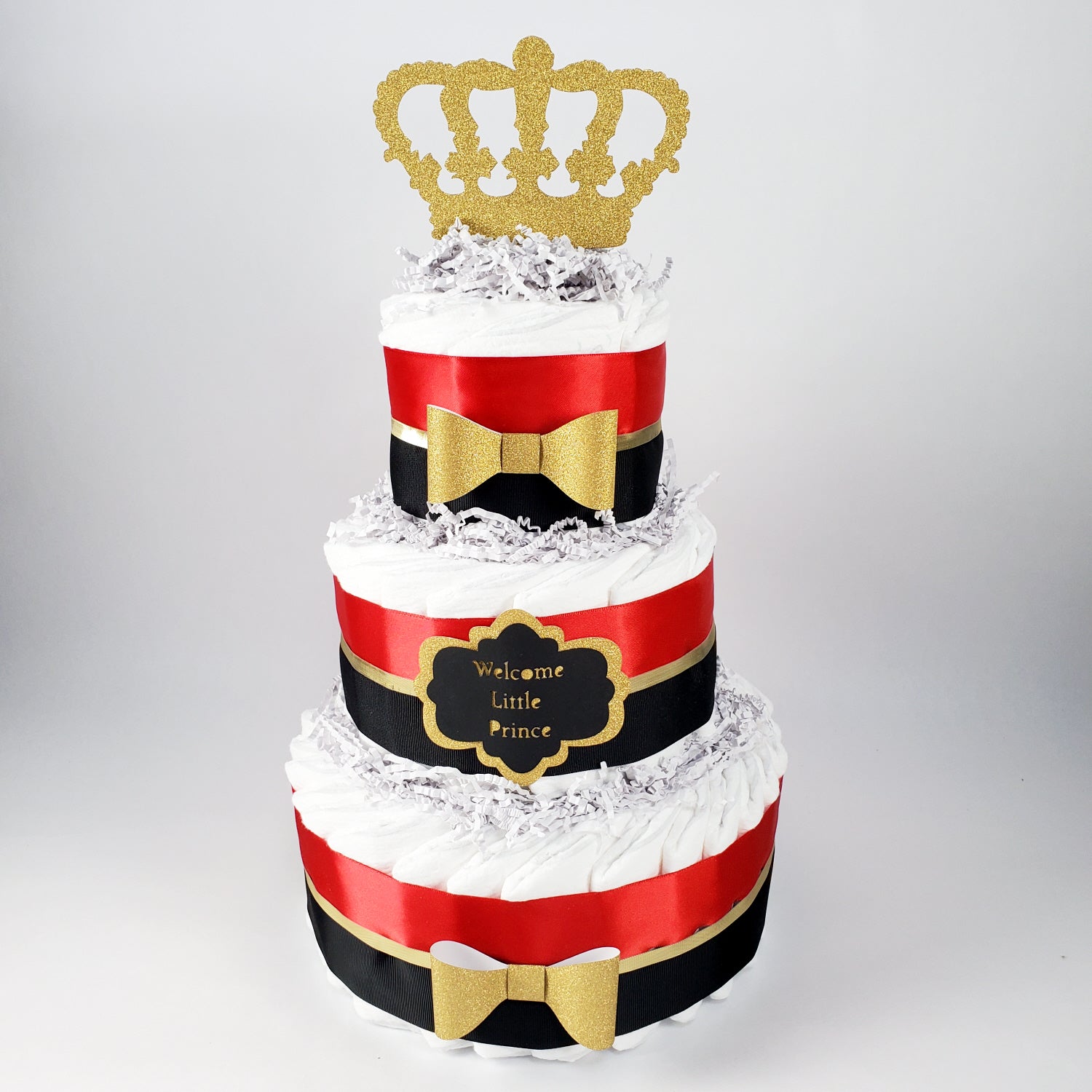 Welcome Little Prince Diaper Cake, Red, Black, Gold | Nepheryn Party