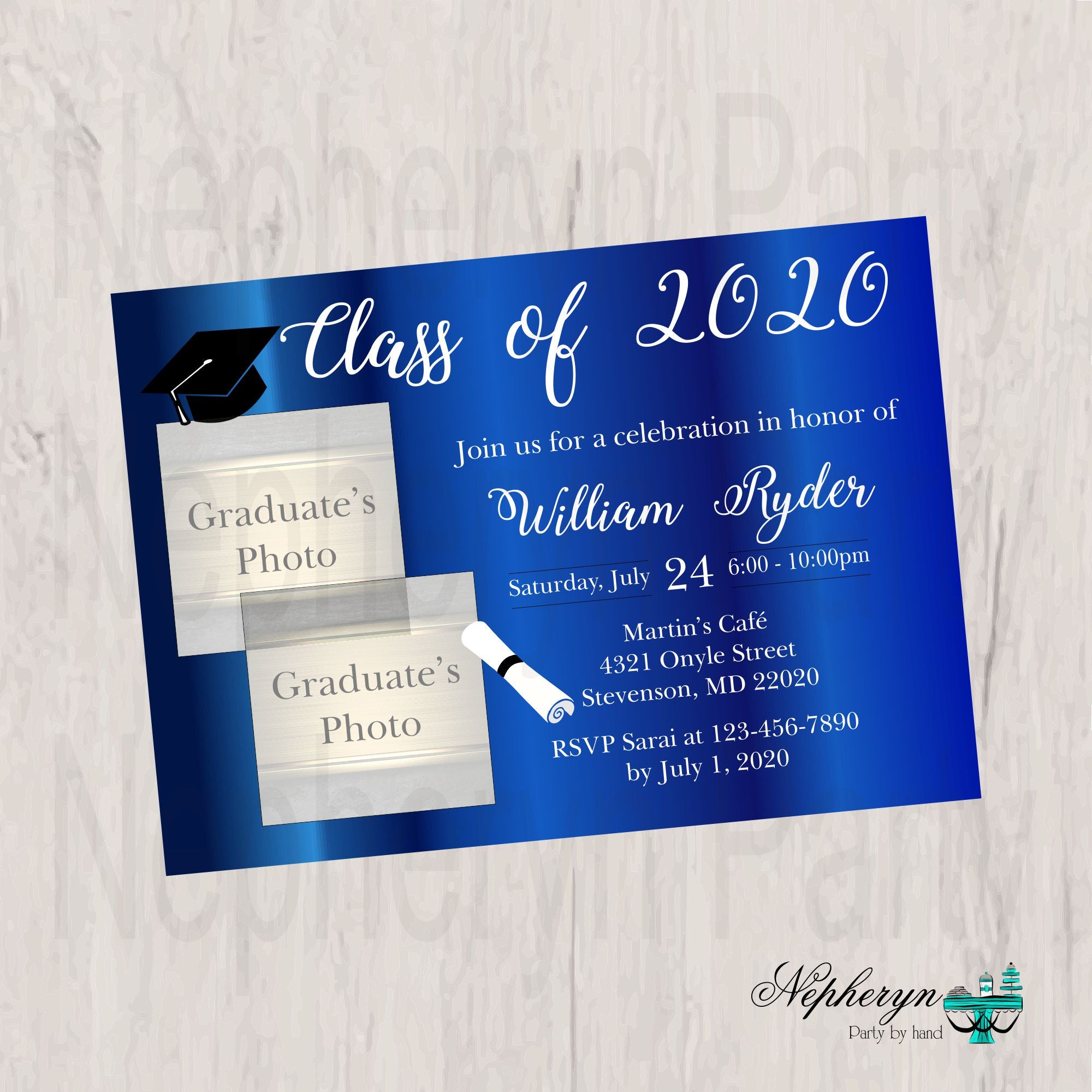 Download Royal Blue Black White Graduation Invite Nepheryn Party