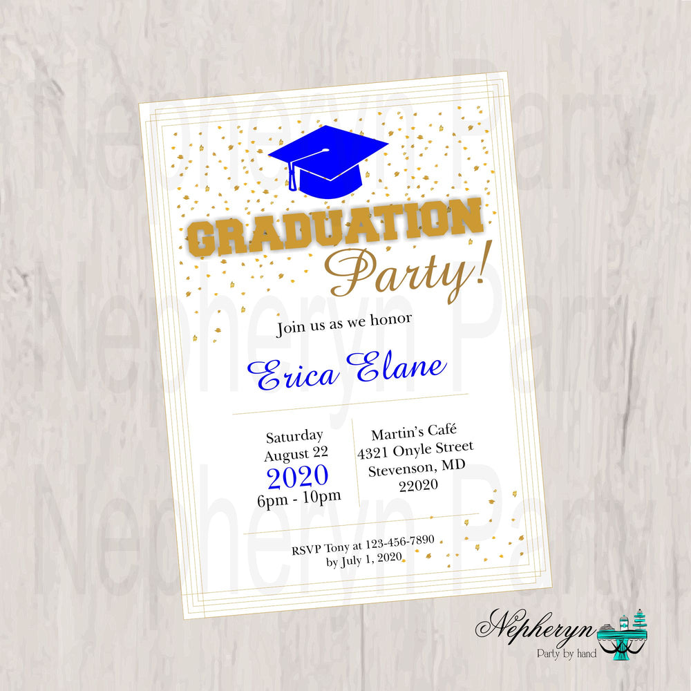 Download Royal Blue Gold White Graduation Invite Nepheryn Party