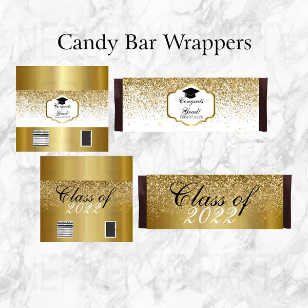 Printable Black and Gold Graduation Candy Bar Wrapper Template