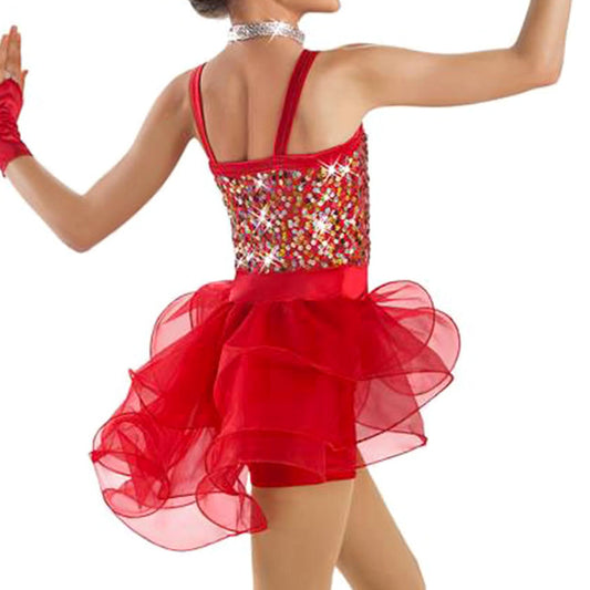 Asymmetrical Skirt With Spiral Tassels Lyrical Dresses Girl Women  Contemporary Ballet Dance Wear Modern Jazz Figure Skating Stage Performance  Costume Wine Red Sexy Back V Neck Dance Dress – MiDee Dance Costume
