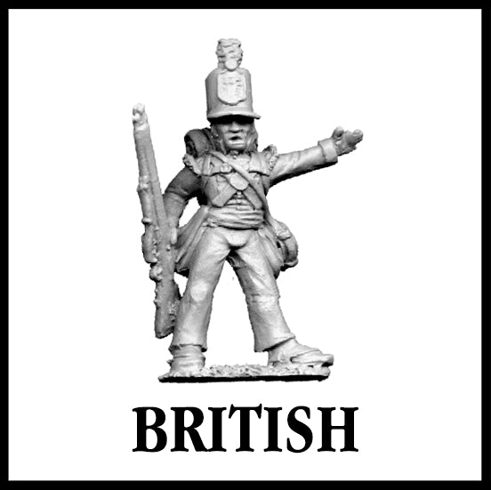 28mm scale lead metal miniature toy soldier from Wargames Foundry War of 1812 British Infantry Command figure with arm out and gun