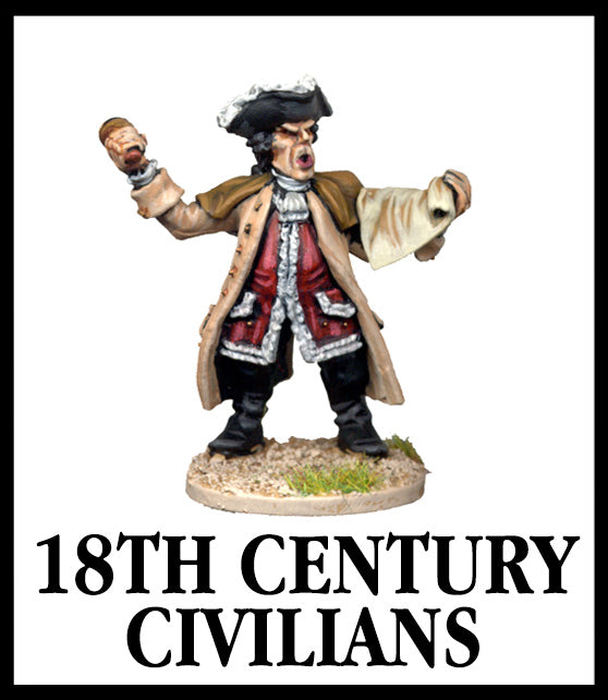 28mm scale lead metal miniature toy soldier from Wargames Foundry 18th century civilian town crier with bell and hat