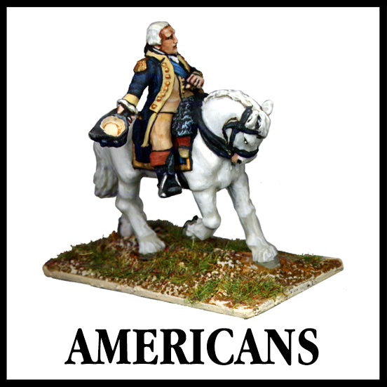 28mm scale lead metal miniature toy soldier from Wargames Foundry American War of Independence George Washington on horse holding hat