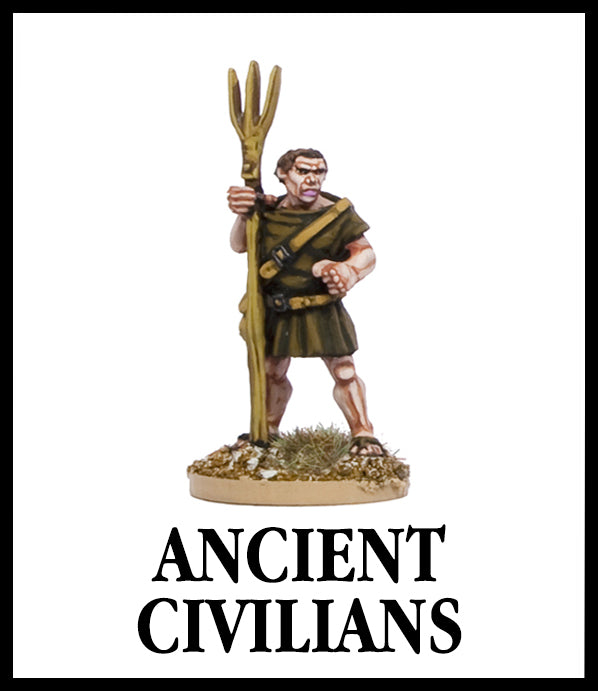 28mm scale lead metal miniature toy soldier from Wargames Foundry ancient civilian farmer with tunic and farm instrument