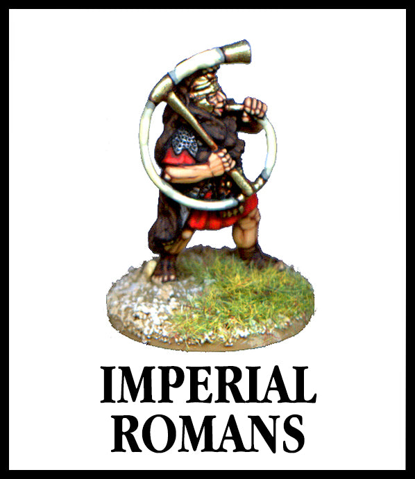 28mm scale lead metal miniature toy soldier from Wargames Foundry imperial roman command figure in authentic dress with large decorative horn