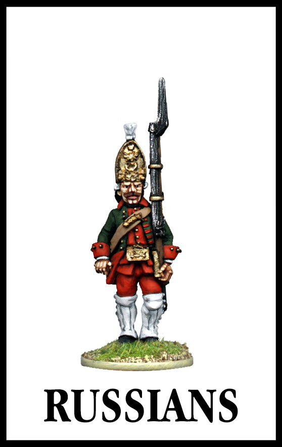 28mm scale lead metal miniature toy soldier from Wargames Foundry Seven Years War Russian Grenadier in uniform