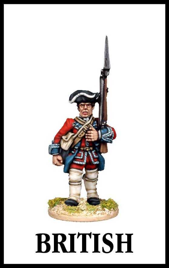 28mm scale lead metal miniature toy soldier from Wargames Foundry Seven Years War British Infantry in uniform with gun standing to attention