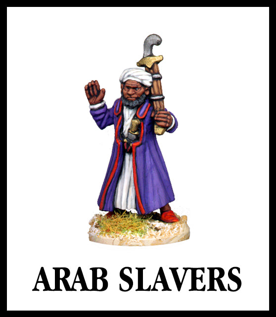 28mm scale lead metal miniature toy soldier from Wargames Foundry Darkest Africa Range arab slaver zanzibari character with hand raised and weapon over soldier 