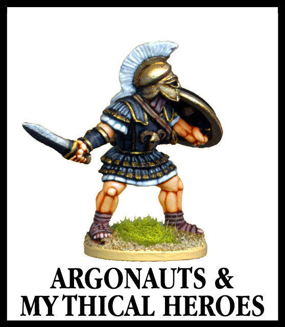 28mm scale lead metal miniature toy soldier from Wargames Foundry World Of The Greeks argonaut/mythical hero in decorative armour with sword, shield and helmet