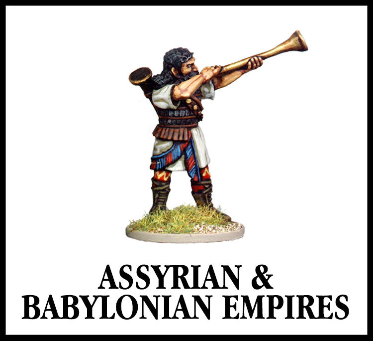 28mm scale lead metal miniature toy soldier from Wargames Foundry biblical era assyrian heavy infantry command blowing horn