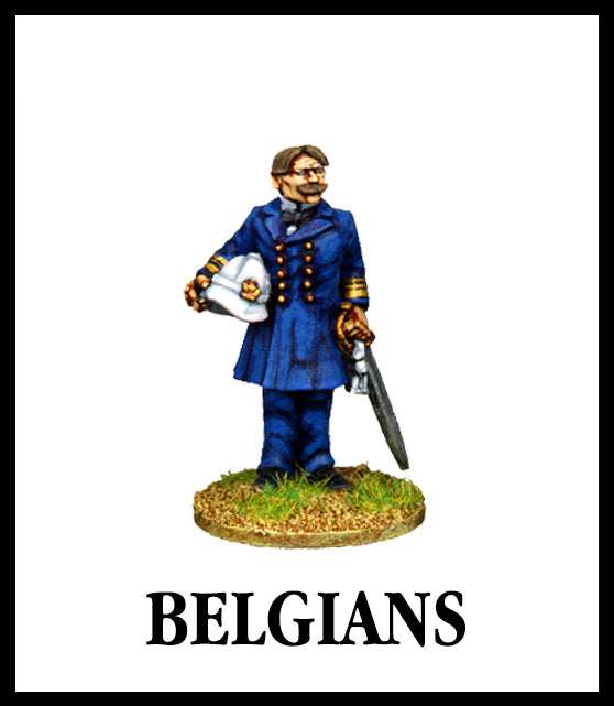 28mm scale lead metal miniature toy soldier from Wargames Foundry Darkest Africa Range Belgian officer in uniform holding helmet and sword