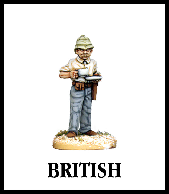 28mm scale lead metal miniature toy soldier from Wargames Foundry Darkest Africa Range British Explorer holding cup of tea