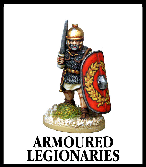 28mm scale lead metal miniature toy soldier from Wargames Foundry Caesarian Romans armoured legionaries with sword, chain mail and helmet