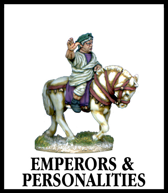 28mm scale lead metal miniature toy soldier from Wargames Foundry Imperial Romans emperor Claudius riding on horse with arm raised in air