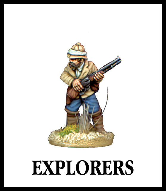 28mm scale lead metal miniature toy soldier from Wargames Foundry Darkest Africa Range Early European Explorer in full outfit with gun