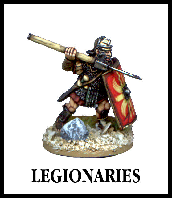 28mm scale lead metal miniature toy soldier from Wargames Foundry Imperial Roman Legionaries with spear in hand, chainmail and shield