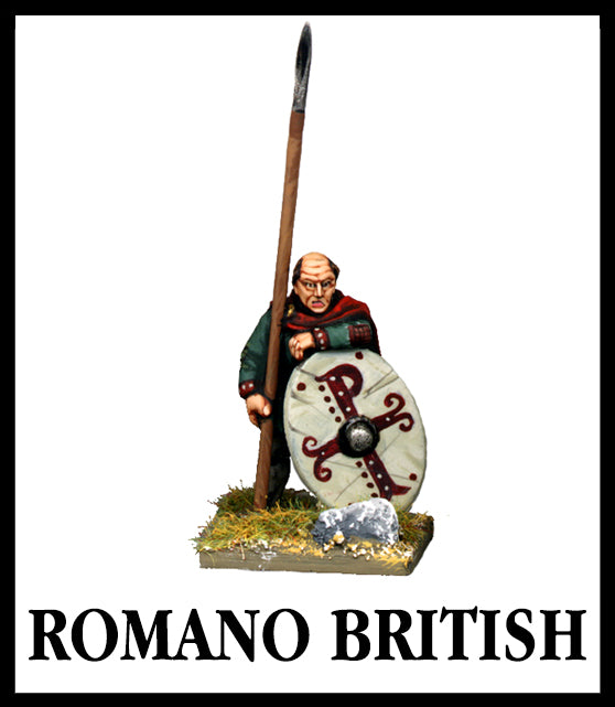 28mm scale lead metal miniature toy soldier from Wargames Foundry Late Imperial Romano British with spear, cloak and shield