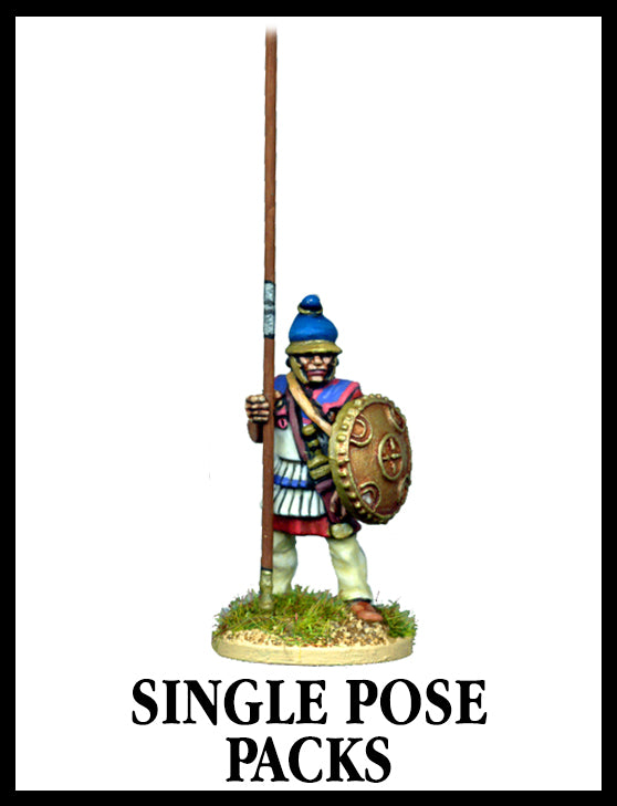 28mm scale lead metal miniature toy soldier from Wargames Foundry Macedonians single pose infantry with spear, helmet and shield against chest