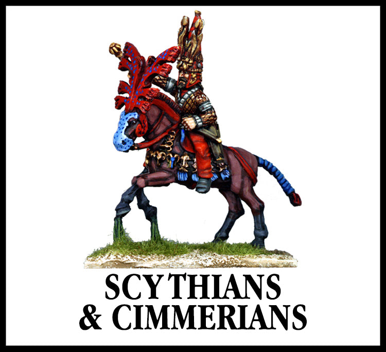 28mm scale lead metal miniature toy soldier from Wargames Foundry Biblical era Scythian mounted command with highly decorated armour on warrior and horse
