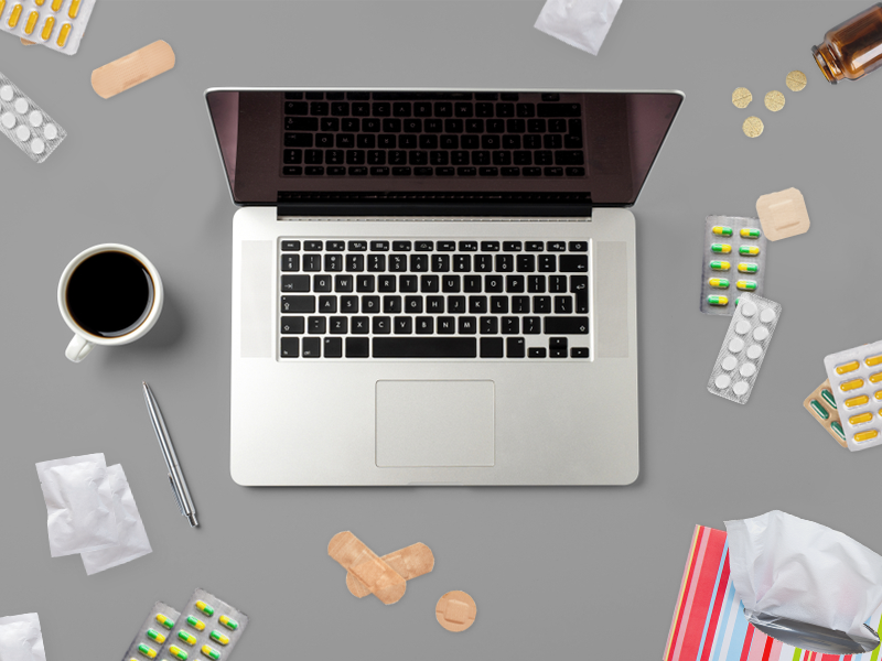 Tablets and medicines on desk