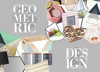 Grey title card reading geometric design