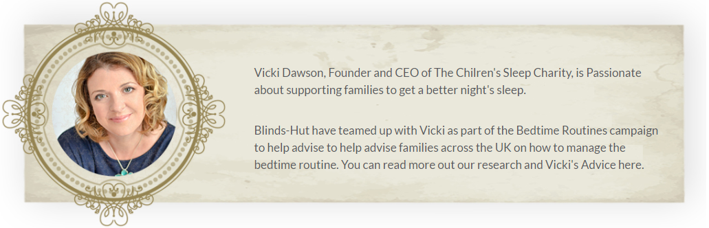 Biography card of Vicki Dawson, detailing how she has teamed up with Blinds Hut for this article