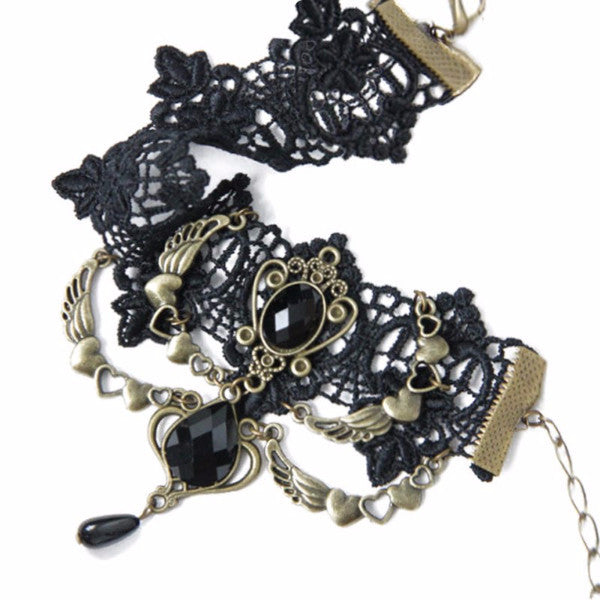 Retro Black Lace Rhinestones Chain – accessories for shoes