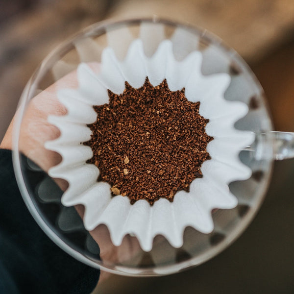 pour over coffee filter with coffee grounds