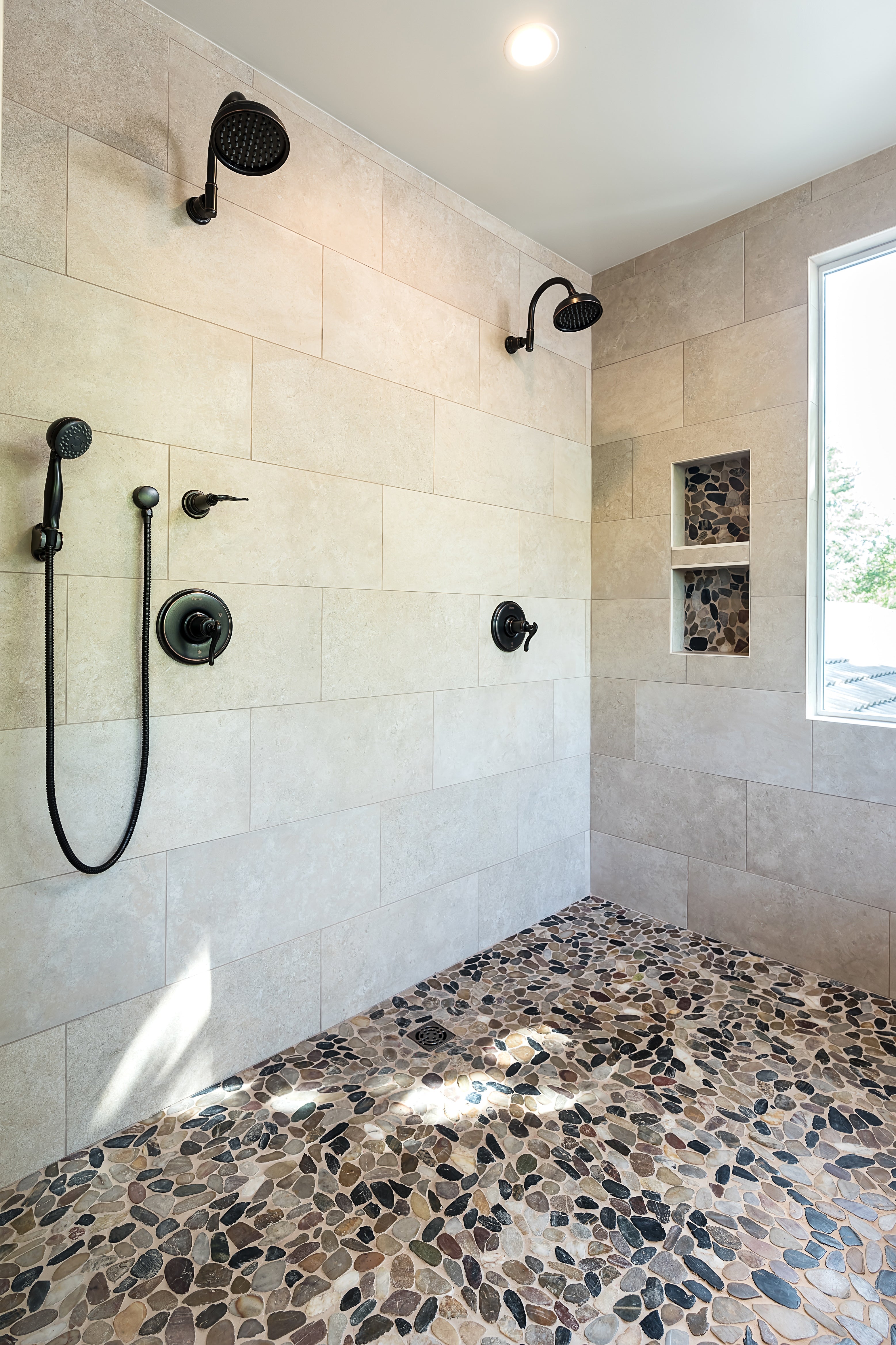 Modern Country Master Bathroom Remodel, Concord, California, featuring wet room and two-person shower, by Jackie Lopey, Certified Interior Designer & Kitchen Designer