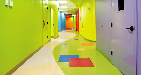 Bright vct tile colors school hallway vinyl composition flooring
