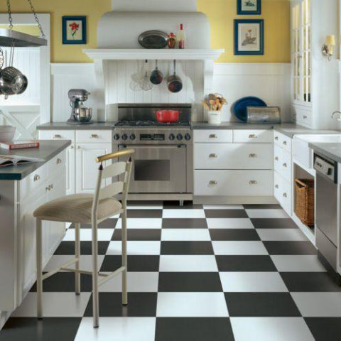 black and white LVT flooring