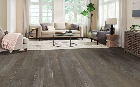 Standing Timbers Timberline Gray Engineered Hardwood In A Modern Living Area