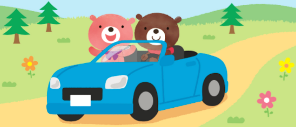 Two bears driving a convertible car