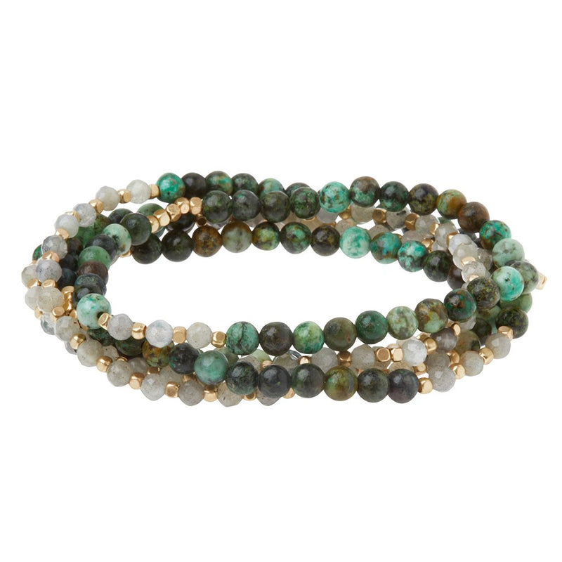 Scout Stone Duo Wrap Bracelet/Necklace/Pin - Labradorite & African Turquoise/Gold